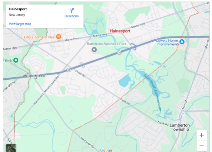Map of Hainesport, NJ, highlighting local businesses and landmarks, relevant for plumbing services.