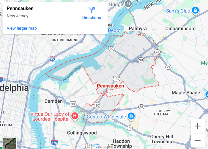 Map of Pennsauken, NJ, highlighting service area for Alliance Service Pros.